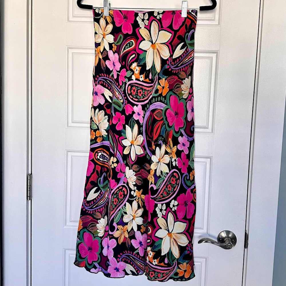 Fifteen Twenty Mia Bias Floral Midi Skirt, Black multi | Size Small